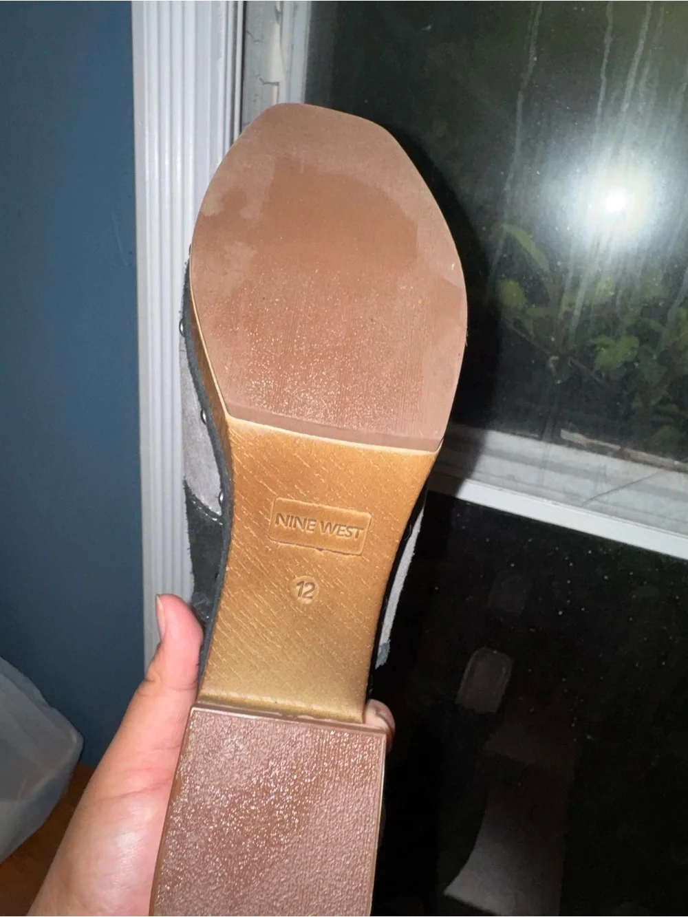 Nine West Two-Tone Suede Platform Clogs in Navy and Gray